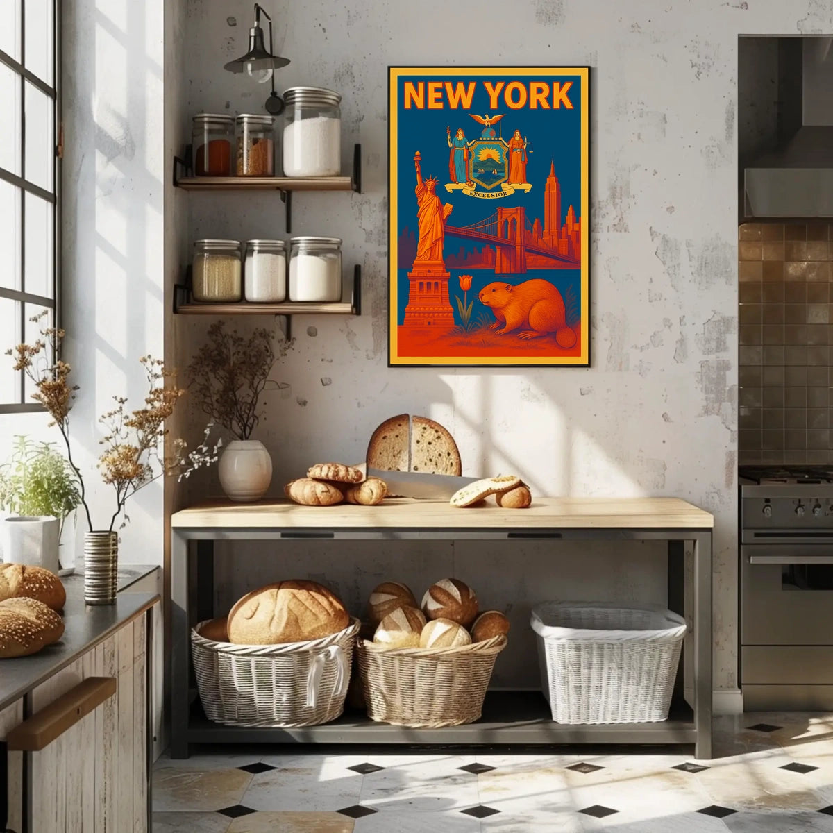 New York City Historic Skyline Poster Vintage Wall Art