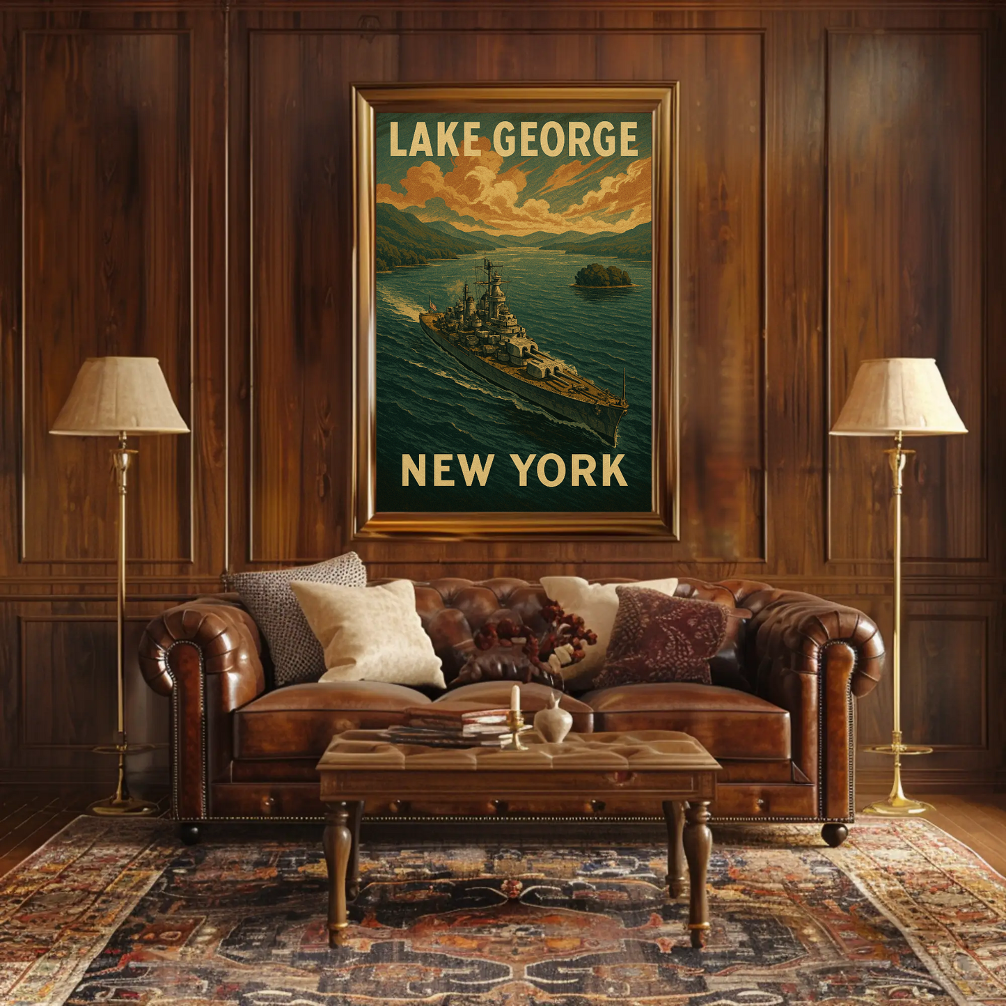 Lake George New York Battleship Scenic Travel Poster