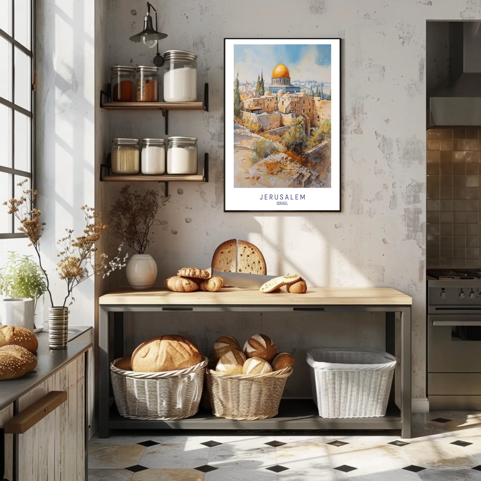 Jerusalem Architectural Watercolor Art Travel Poster PosterGoat