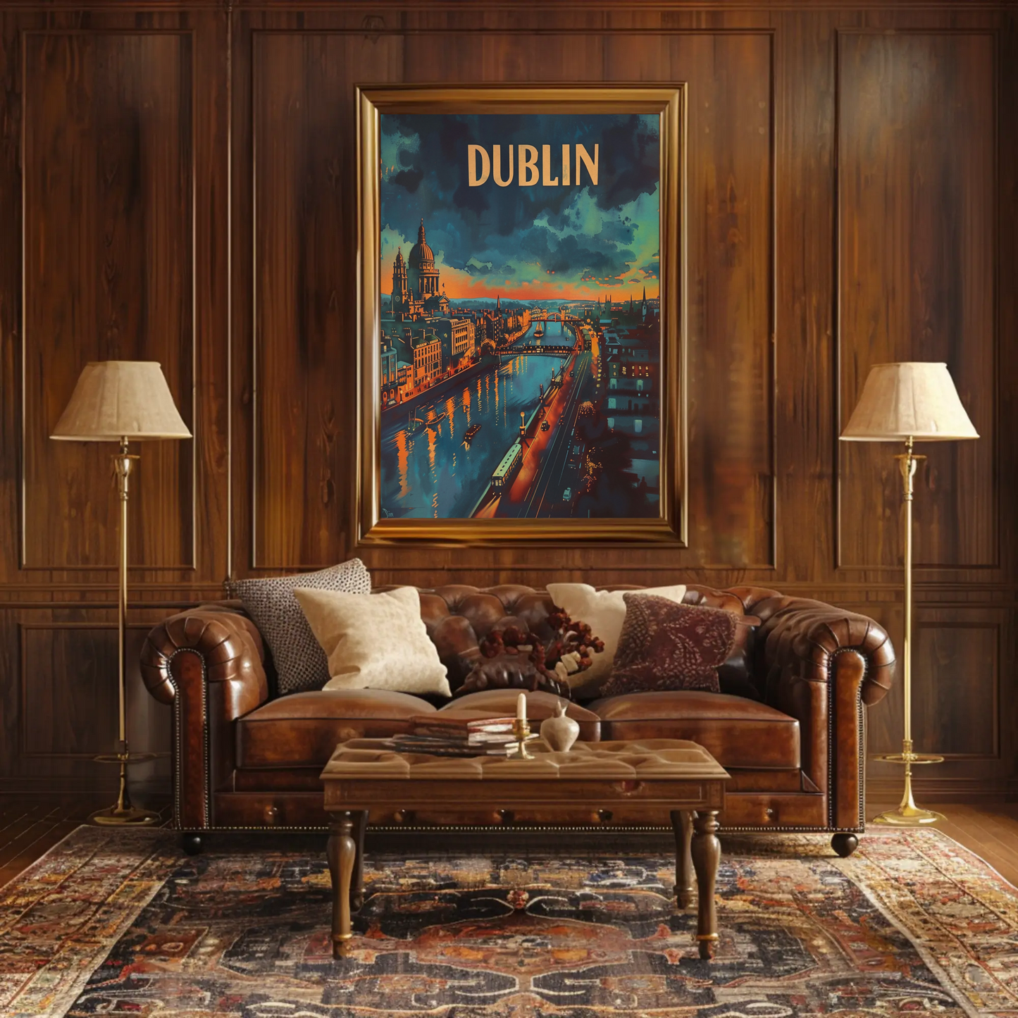 Evening Lights Of Dublin Ireland Travel Poster