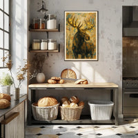 Alpine Moose Night Forest Poster