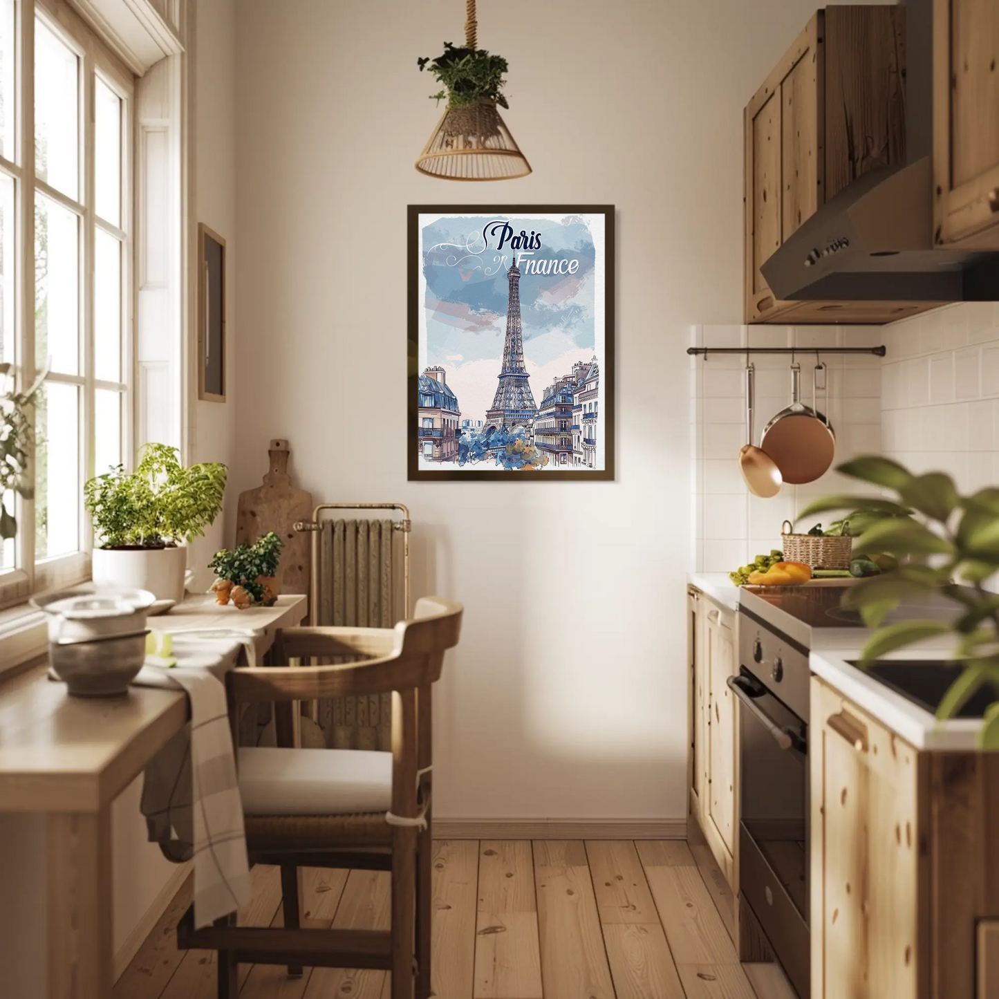 Paris France Watercolor Eiffel Tower View