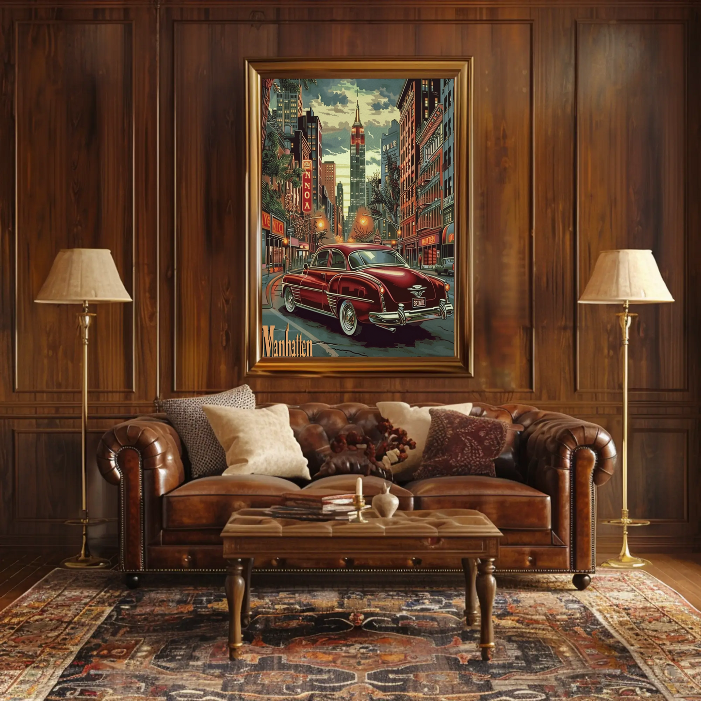Manhattan Empire Lights and Cars Travel Poster