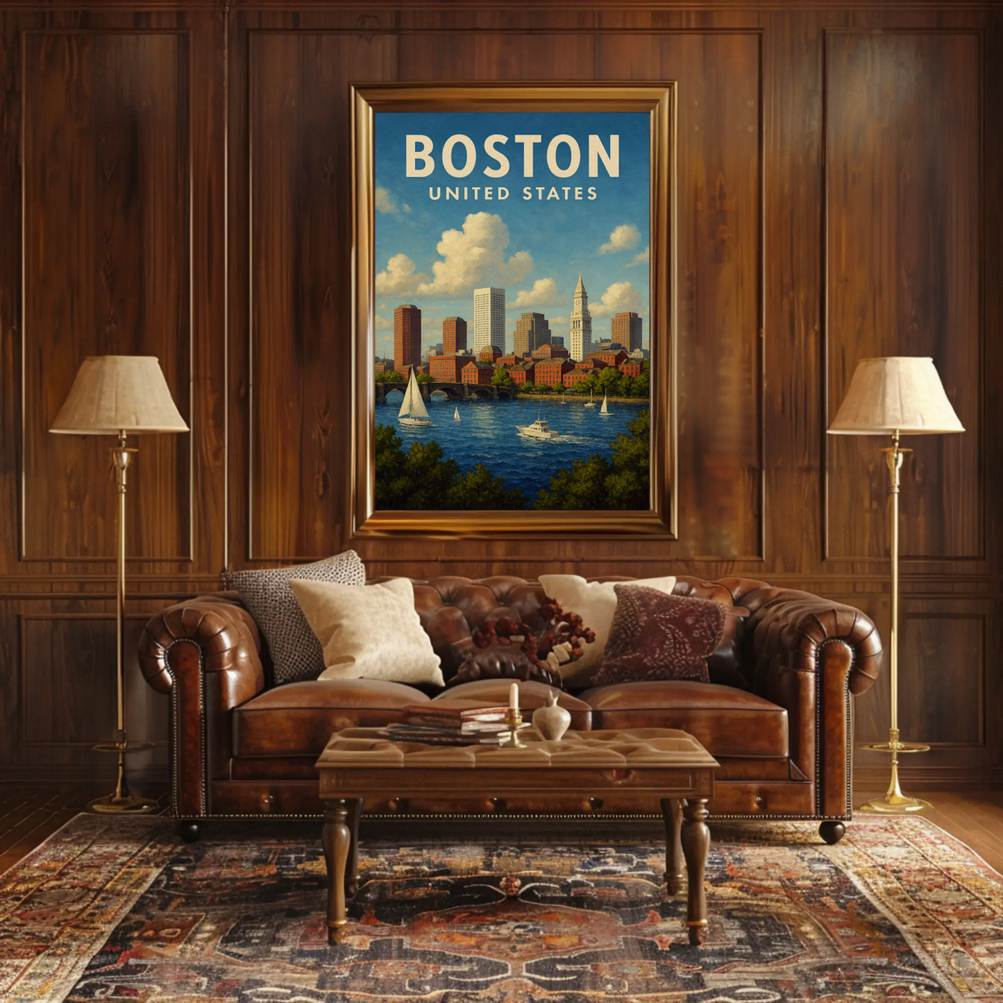 Boston United States Sailboats And Skyline Travel Poster