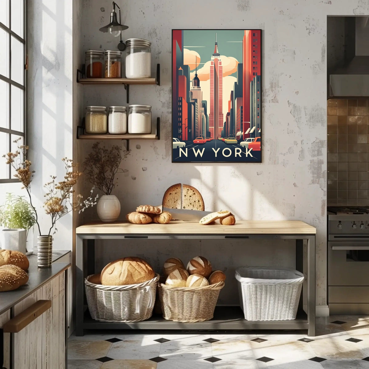New York City Skyscraper Street Poster Vintage Wall Art