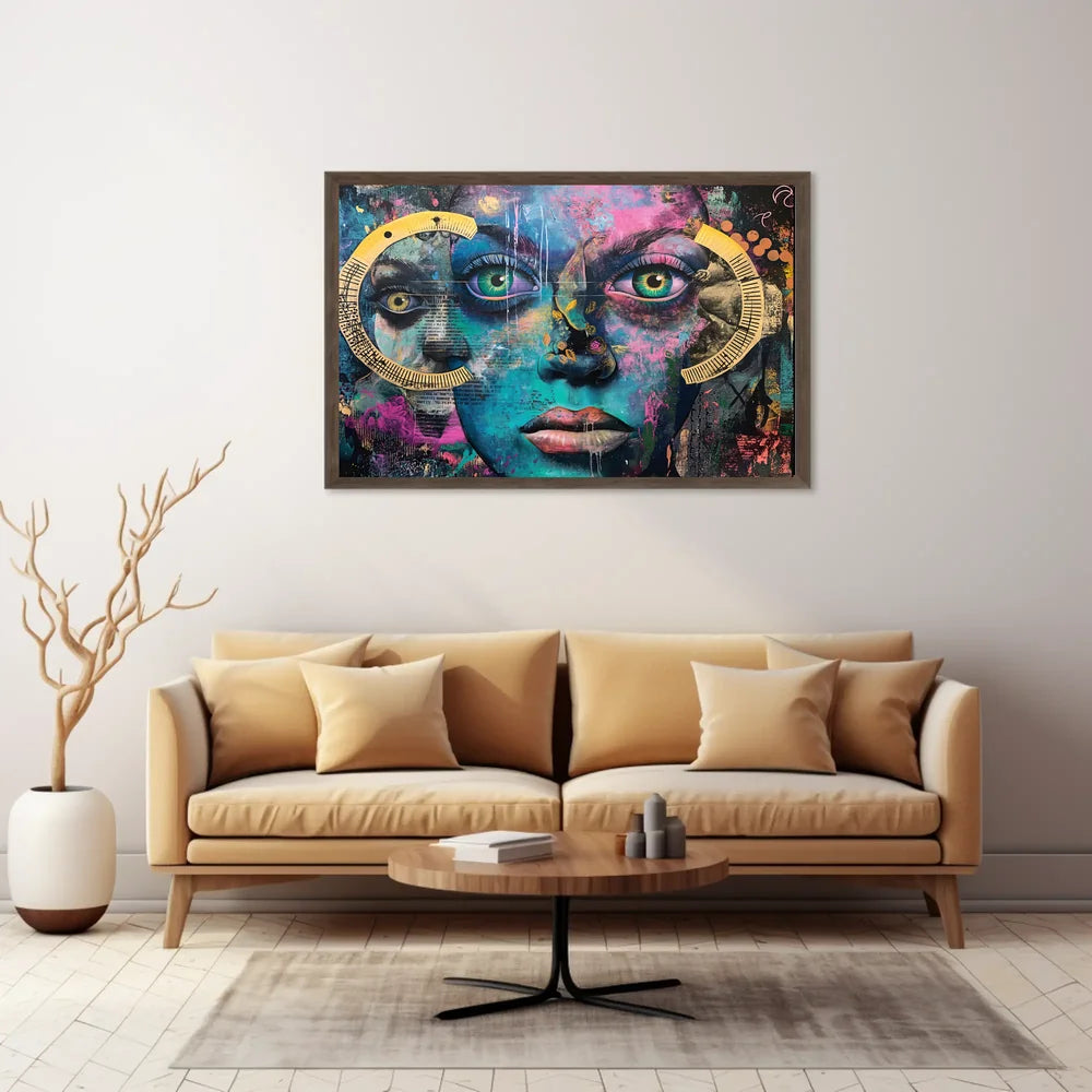 Surreal Vibrant Collage Poster with Colorful Eyes