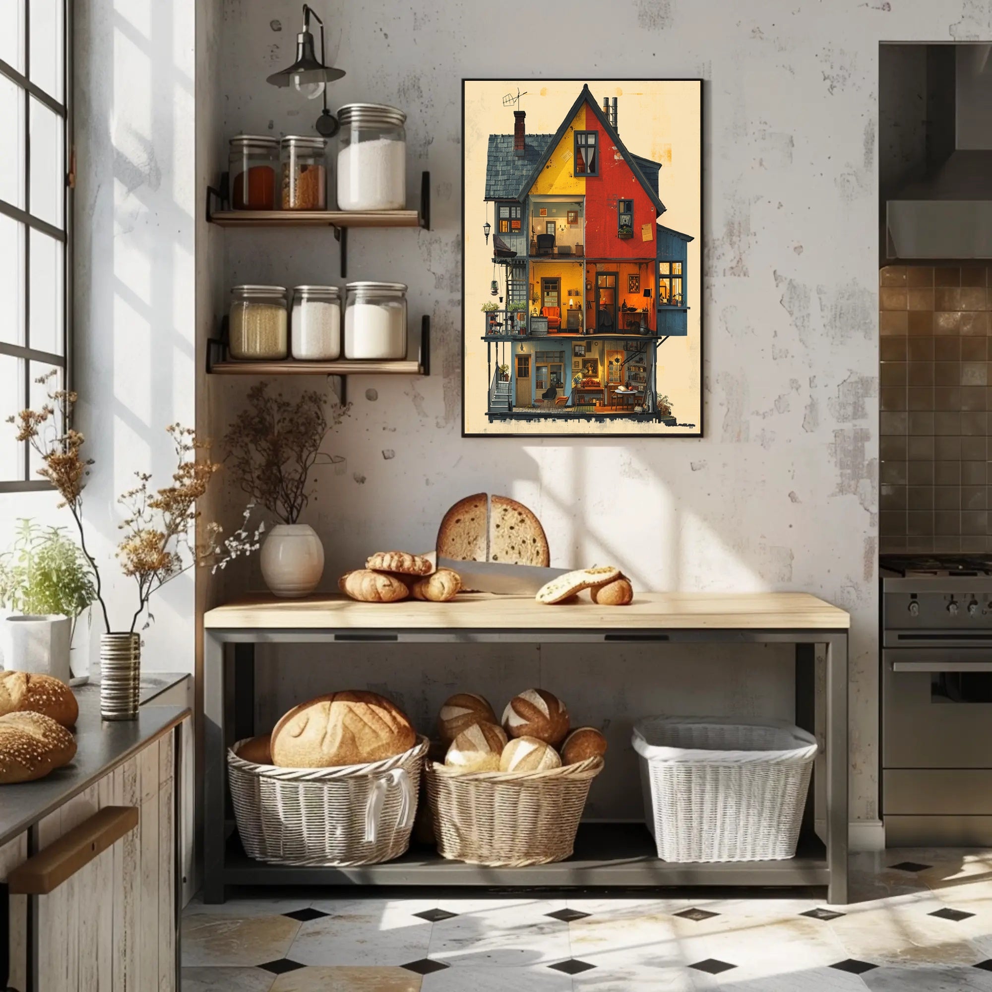 Whimsical Vintage House Cross-Section Art Poster PosterGoat