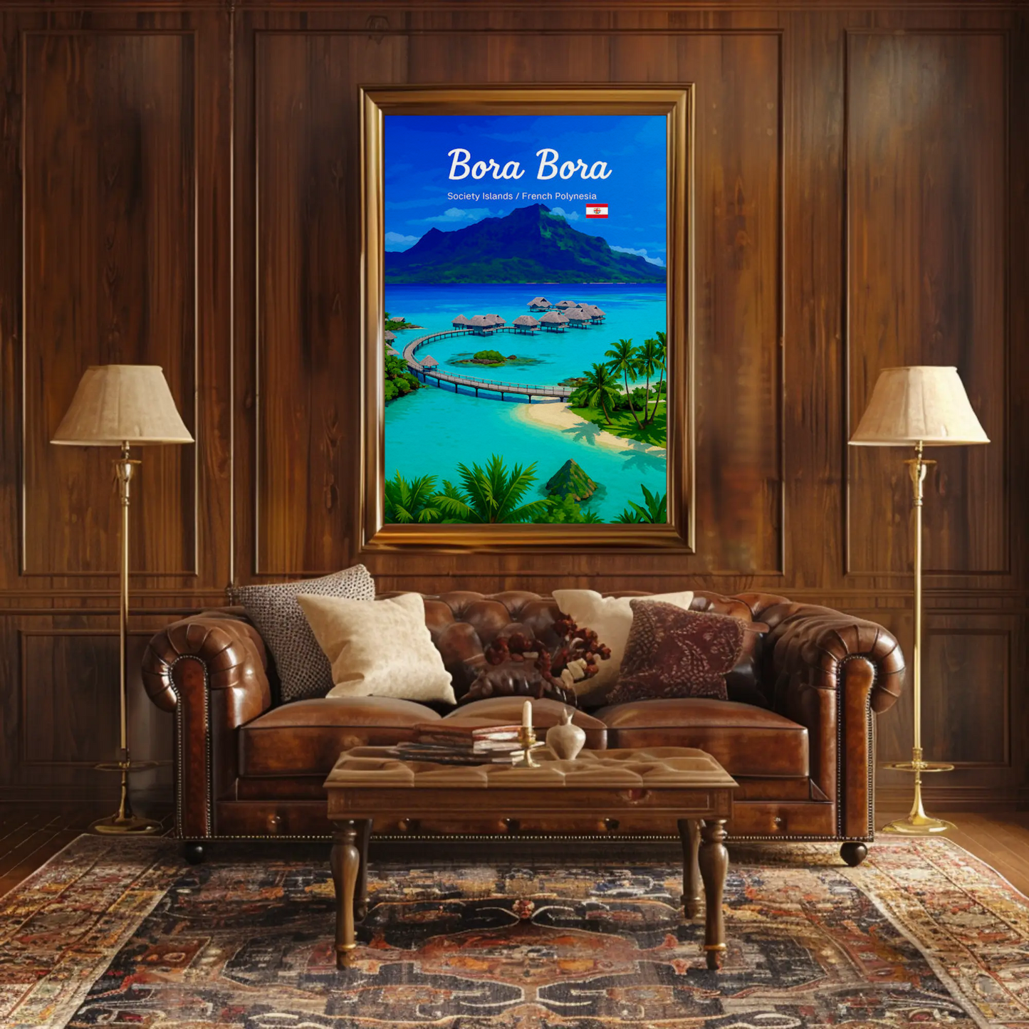 Bora Bora Society Islands Overwater Bungalows Travel Poster