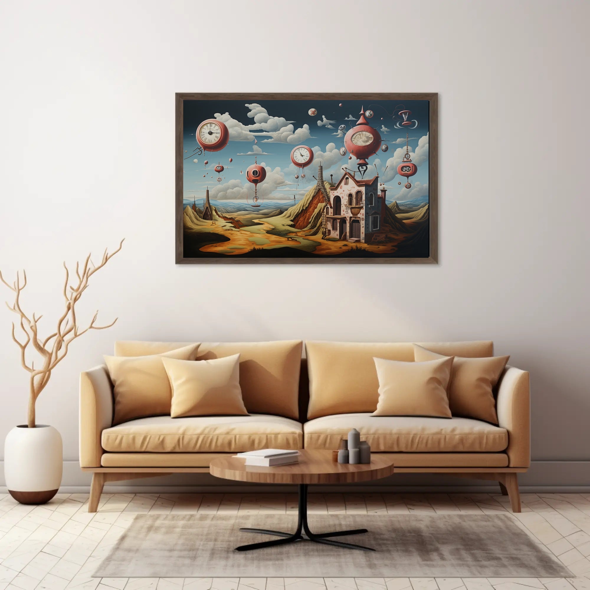 Surreal Dreamscape with Floating Clocks Fantasy Poster