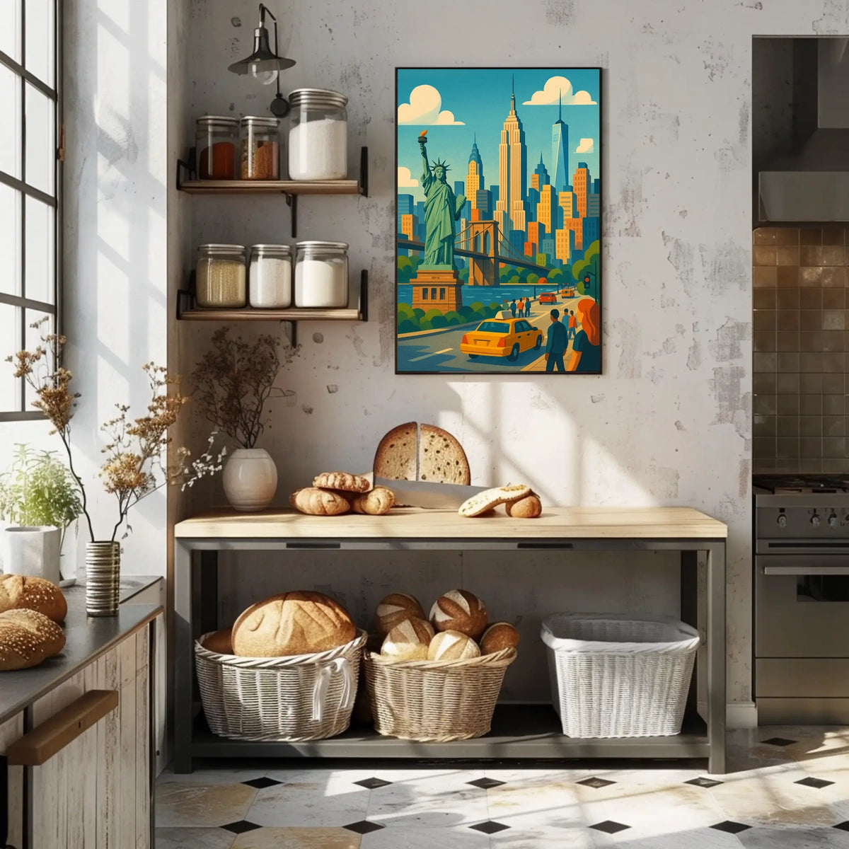 New York City Skyline And Bridges Poster Retro Wall Art