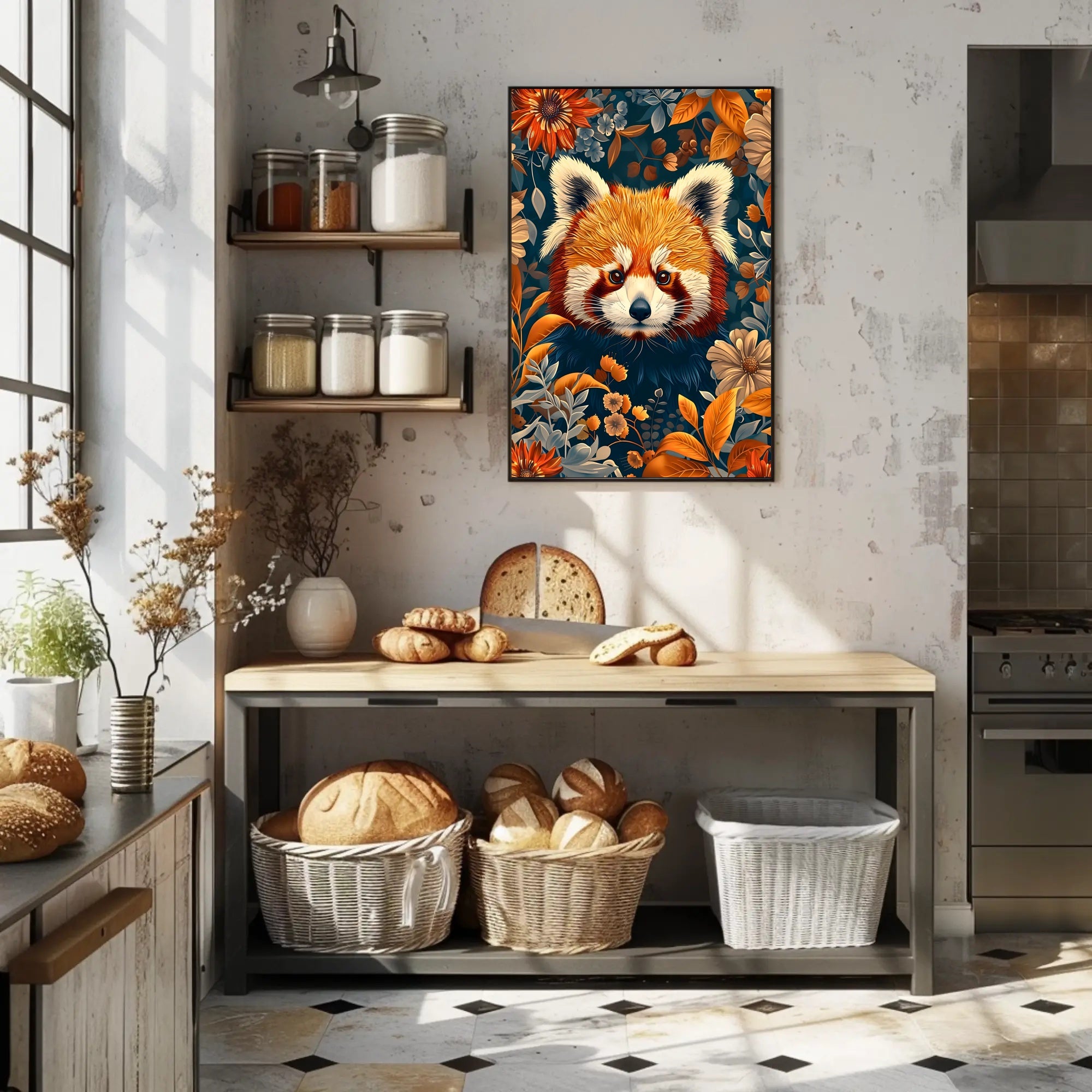 Red Panda in Bloom Wall Art Print