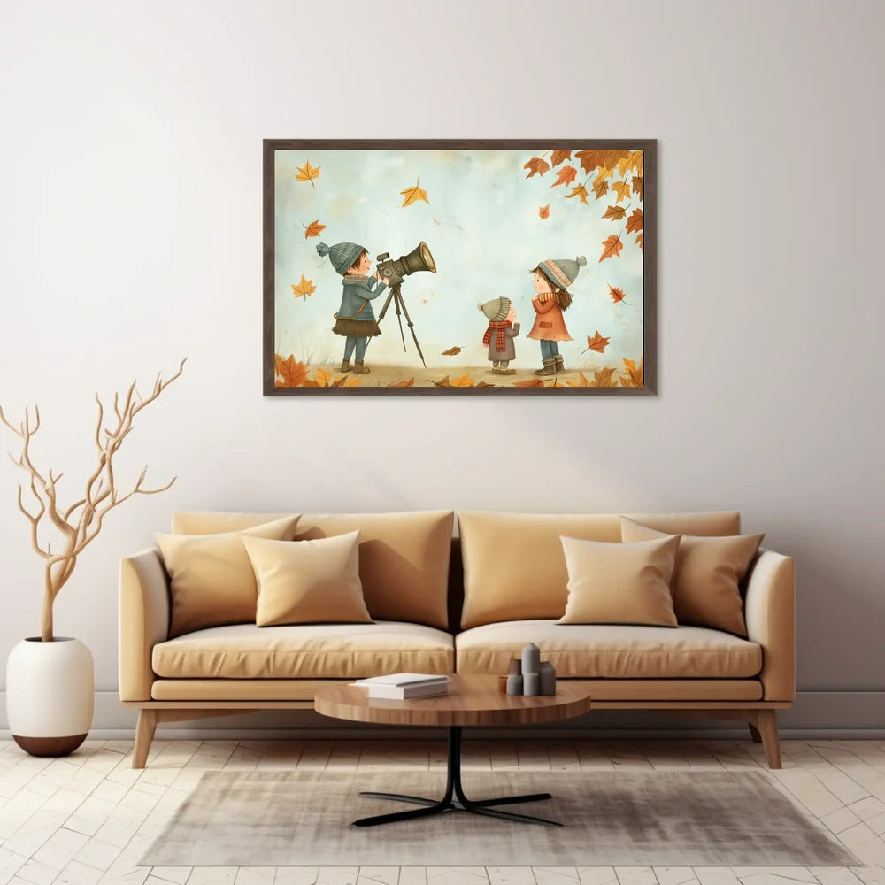 Charming Autumnal Children Illustration Poster for Home Decor