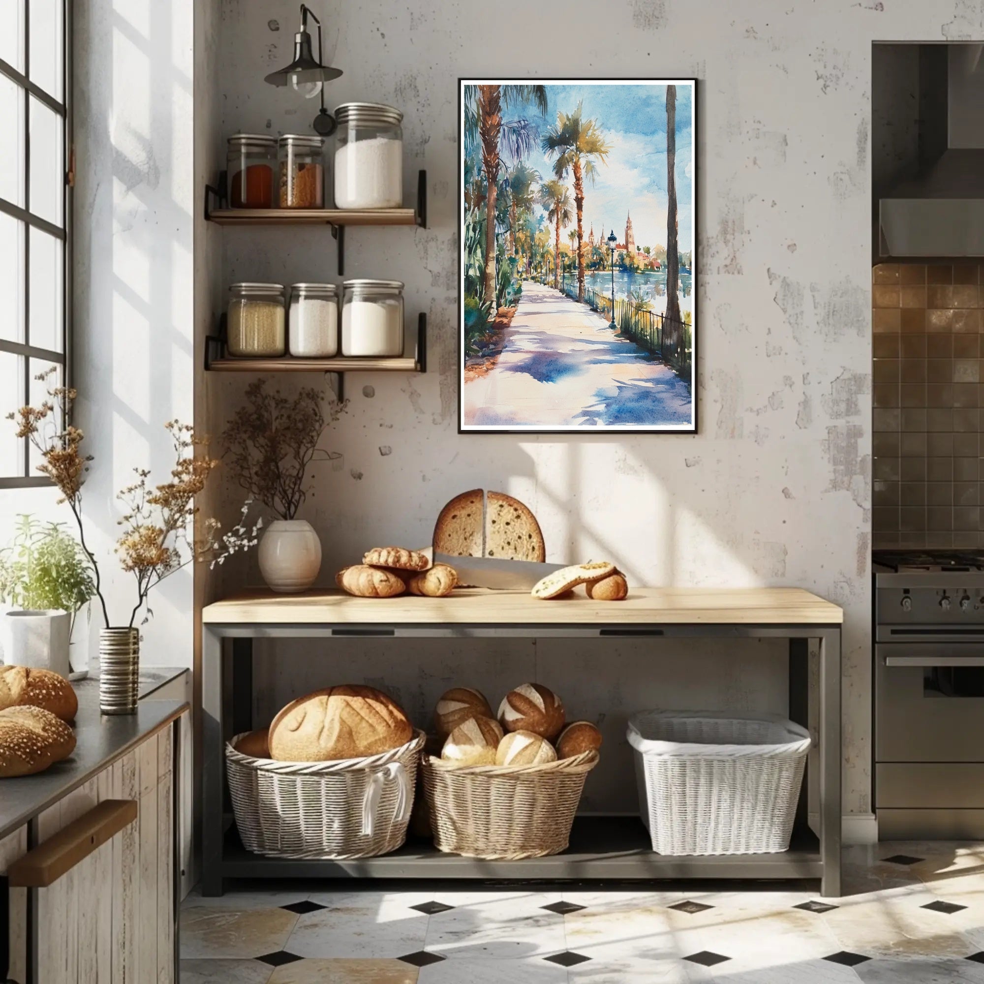 Serene Riverside Promenade Poster PosterGoat