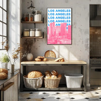 Los Angeles Skyline Repeated Text Dynamic Travel Poster PosterGoat