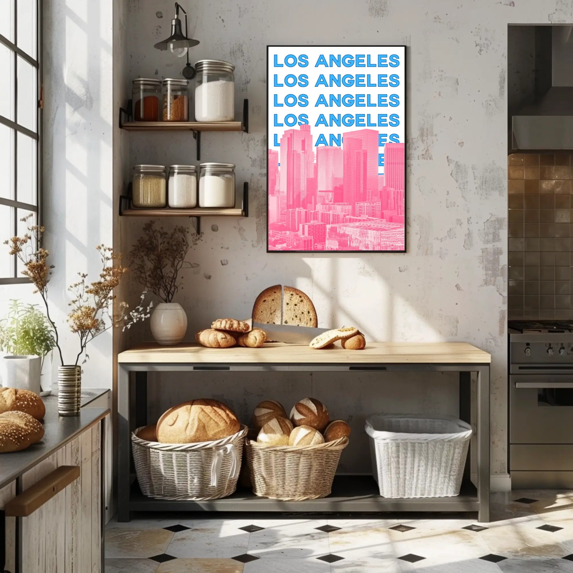 Los Angeles Skyline Repeated Text Dynamic Travel Poster PosterGoat