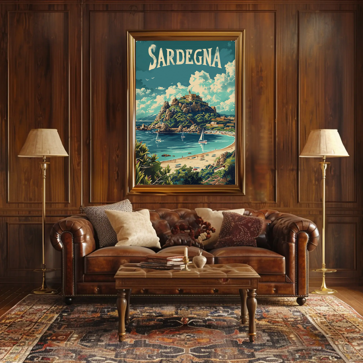Sardegna Coastal Castle Beach Travel Poster