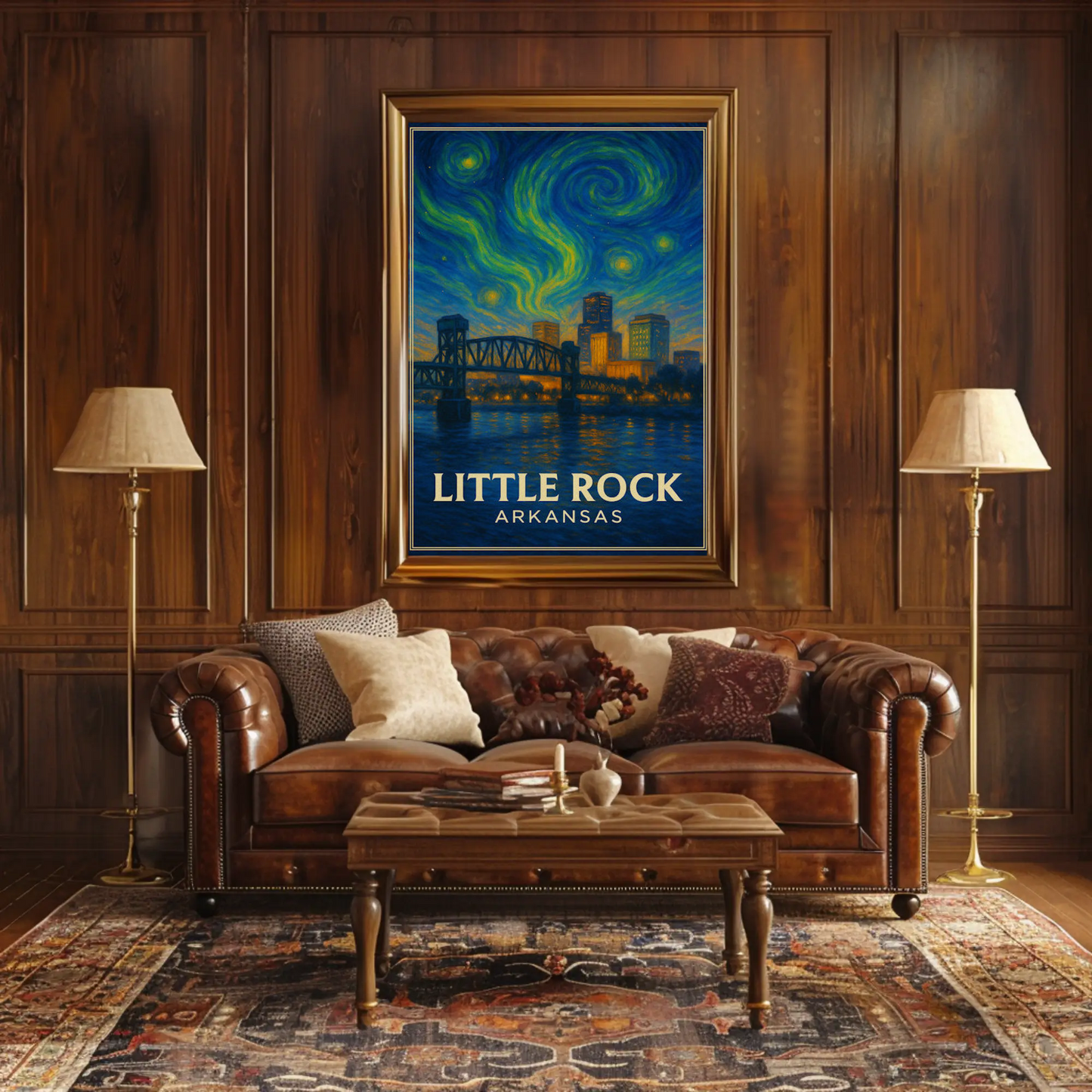 Little Rock Arkansas Bridge Skyline Starry Night Travel Poster