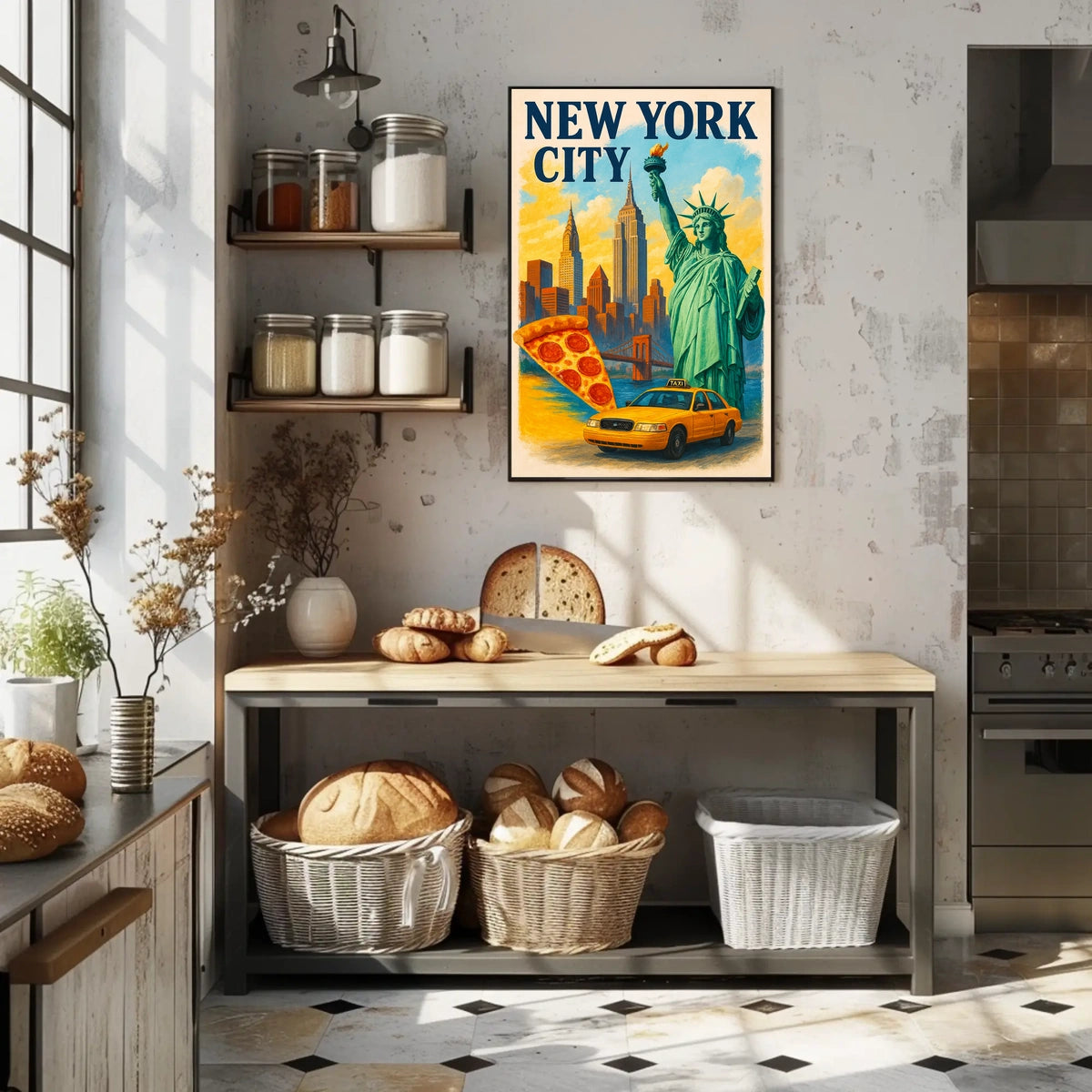New York City Icons Cityscape Poster Modern Wall Art