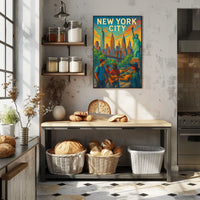 New York City Vibrant Urban Life Poster Modern Wall Art