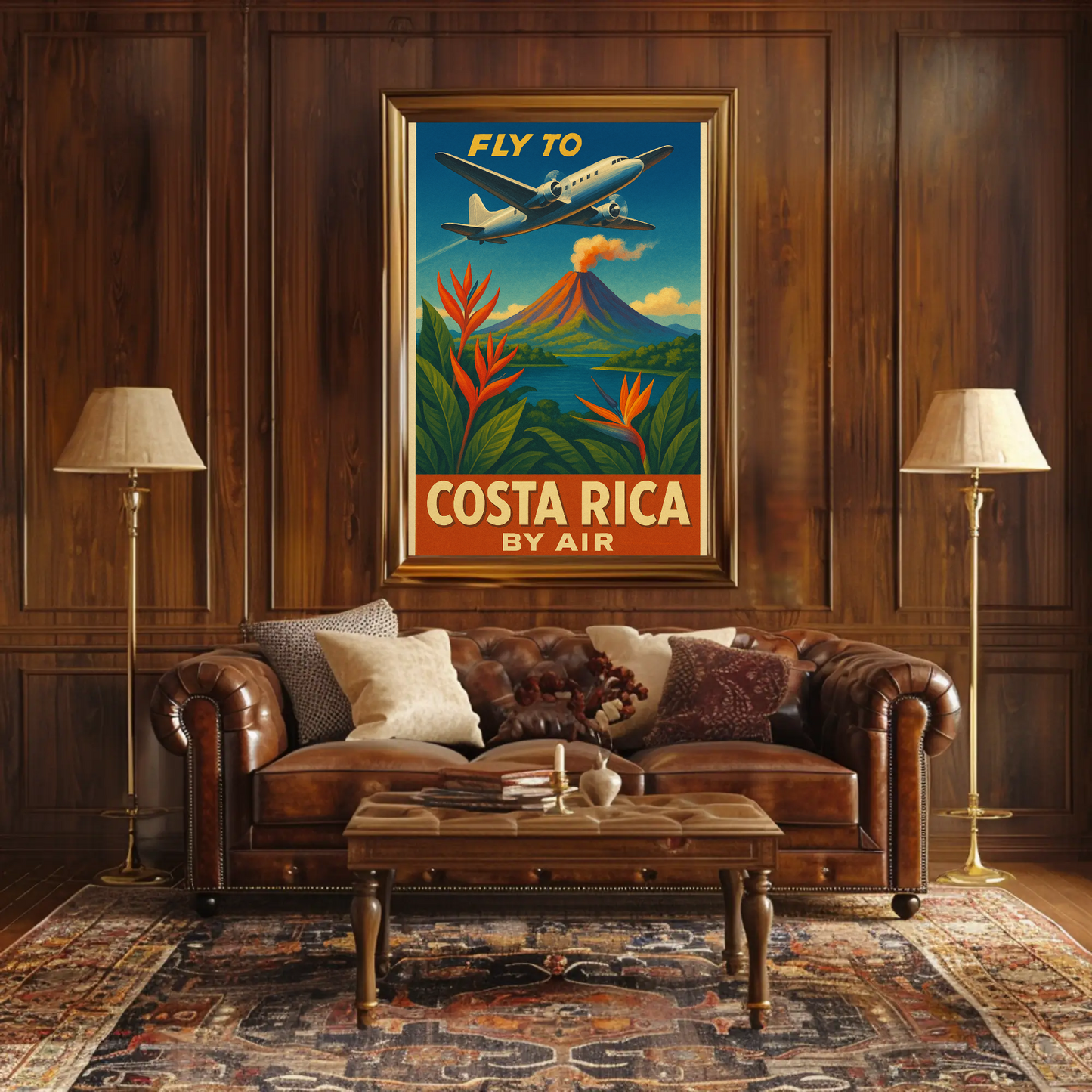 Costa Rica Volcano Jungle Flight Travel Poster