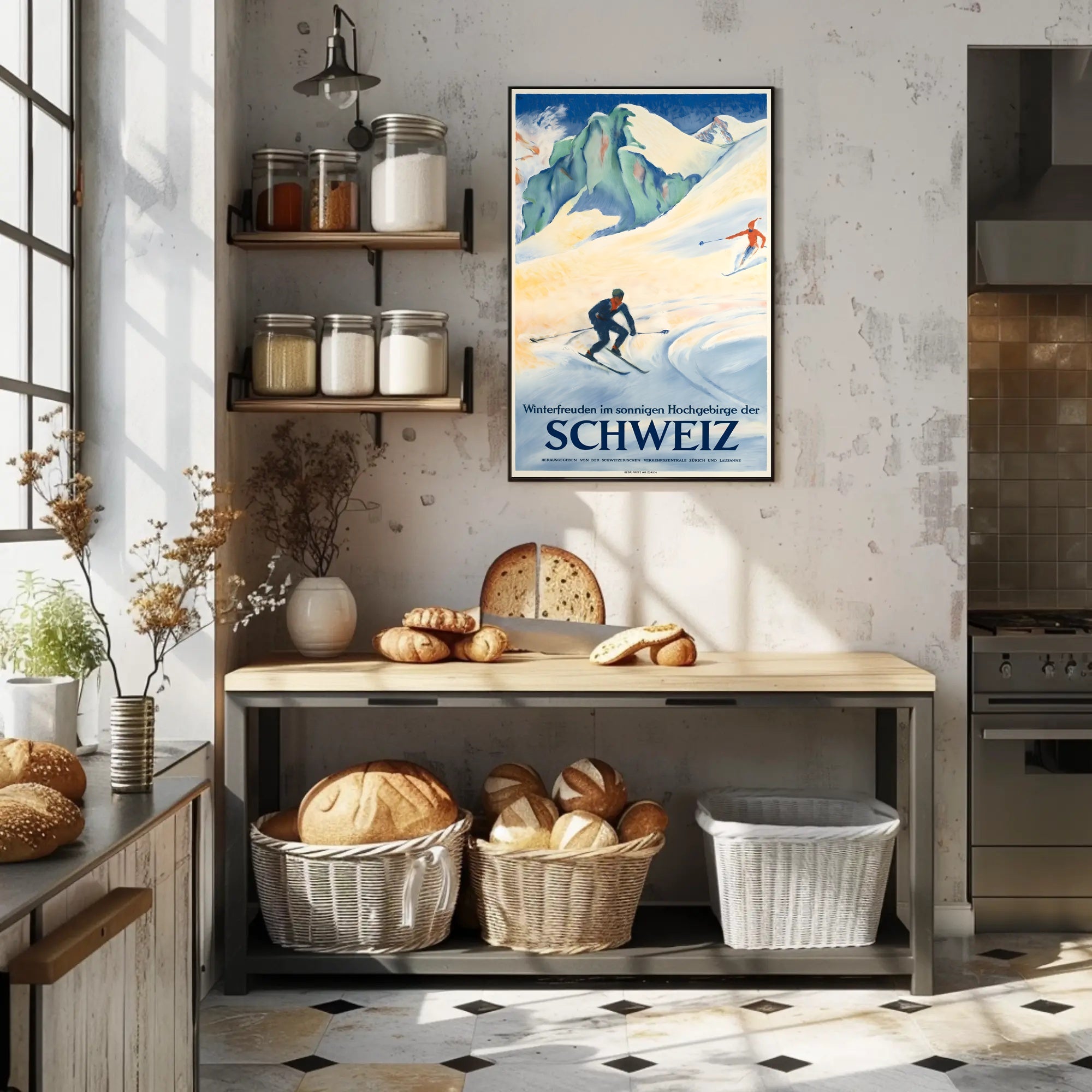 Swiss Alps Vintage Ski Adventure Travel Poster PosterGoat