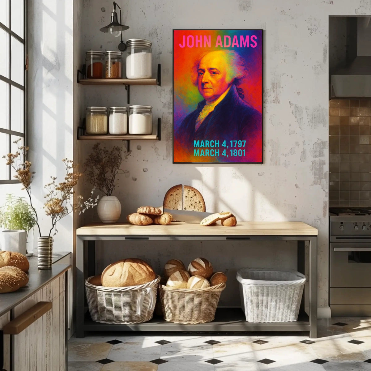 John Adams 2nd President of the United States Neon Gradient Overlay Poster