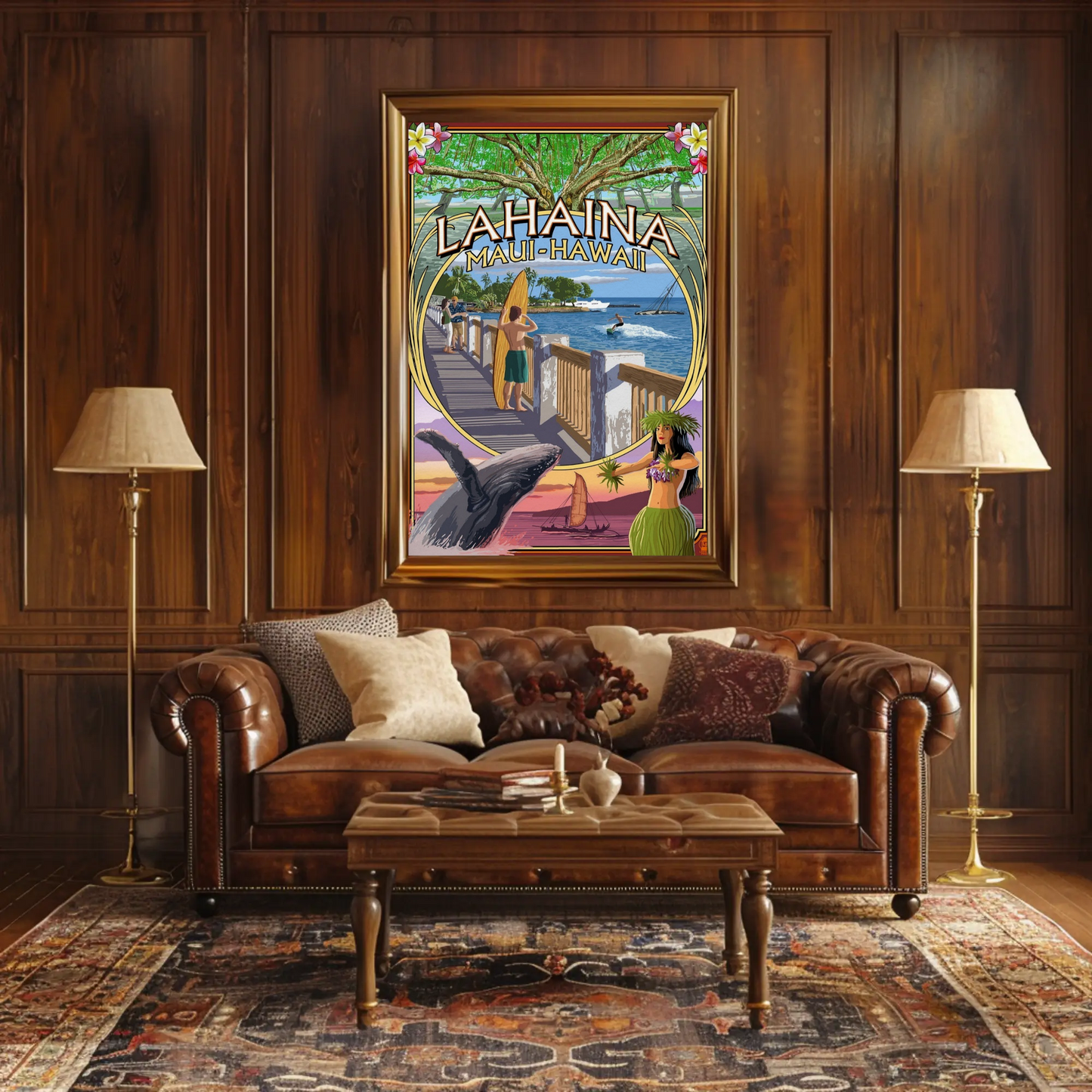 Lahaina Maui Hawaii Surfboard Whale Travel Poster