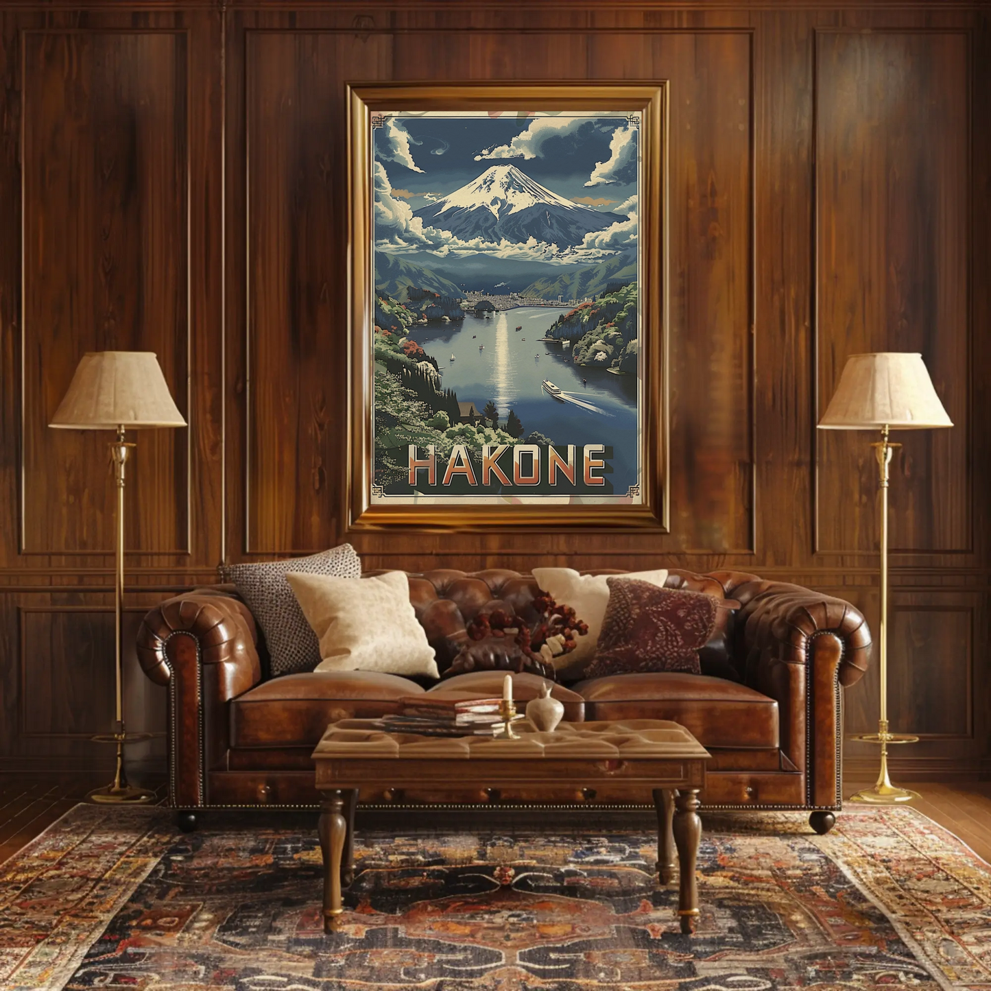 Hakone Japan Sailboat Lake Fuji Peaceful Scene Travel Poster