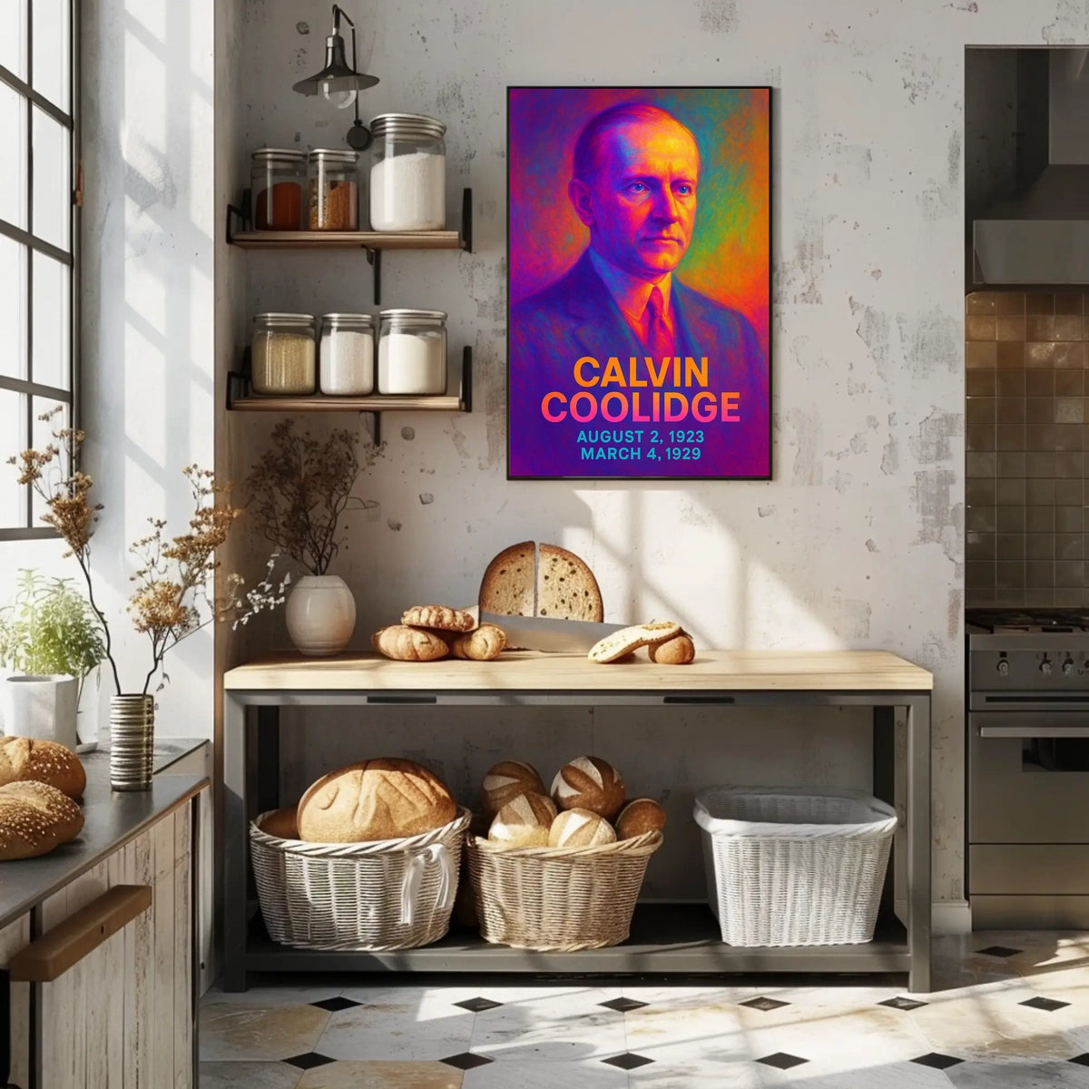 Calvin Coolidge 30th President of the United States Neon Gradient Overlay Poster
