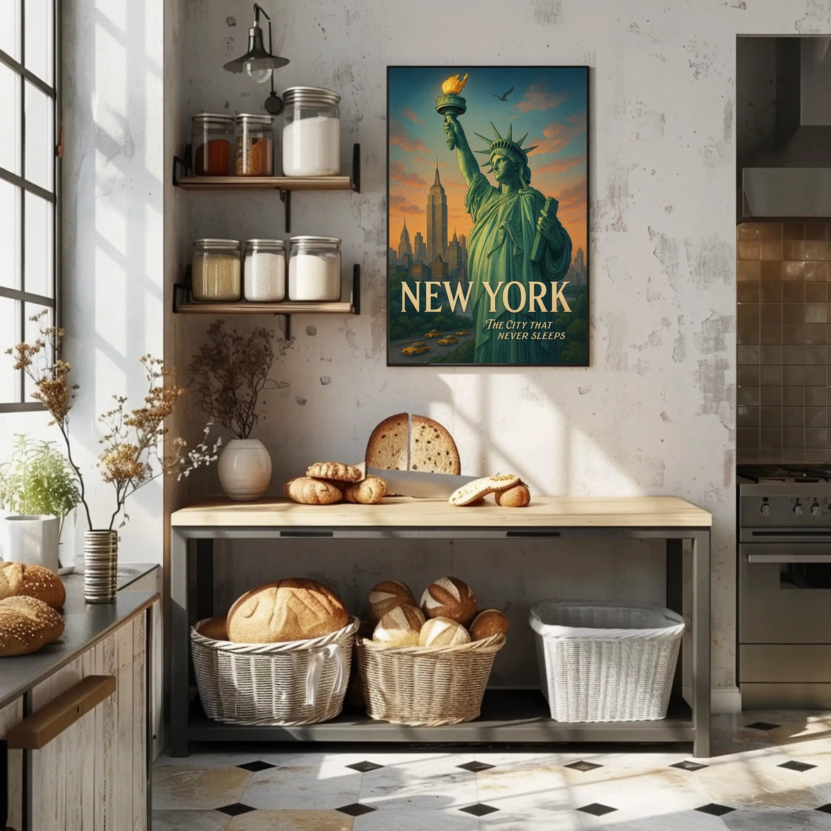 New York Statue of Liberty City Poster Vintage Wall Art