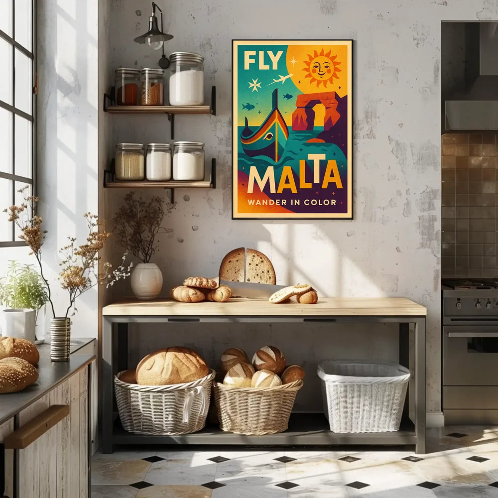 FLY MALTA Vibrant Retro Travel Adventure Poster PosterGoat