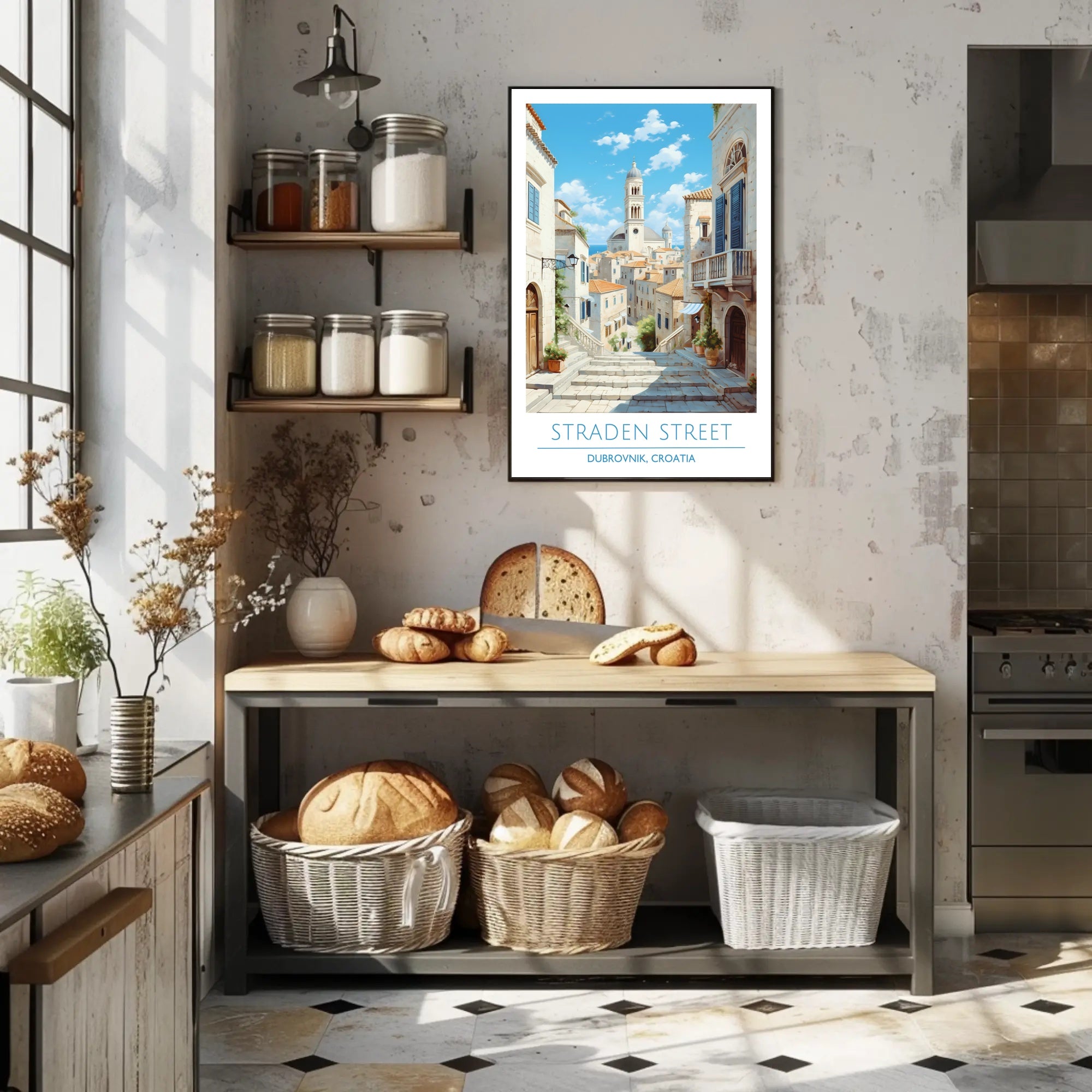 Dubrovnik Straden Street Travel Scene Poster