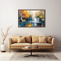 Serene Autumn Waterfall Impressionist Landscape Art Poster