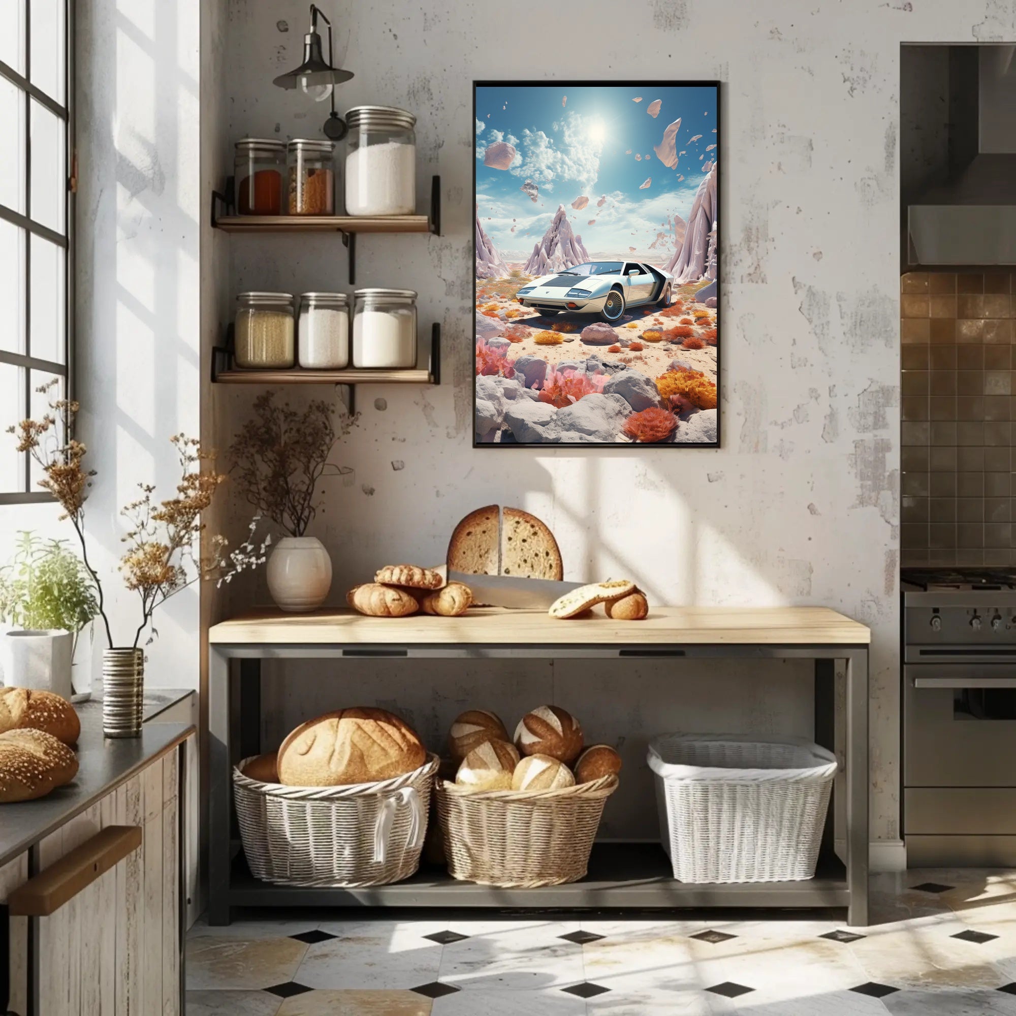 Surreal Vintage Car in Dreamscape Futuristic Sci-Fi Poster