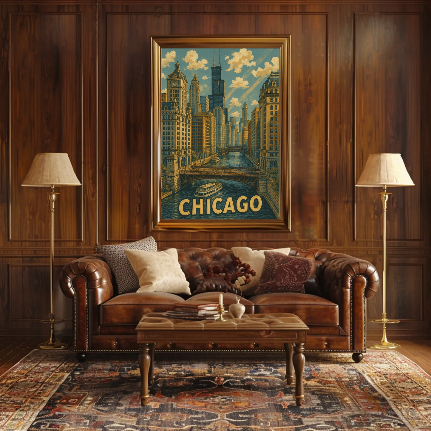 Chicago Willis Tower Bridge River Cityscape Travel Poster