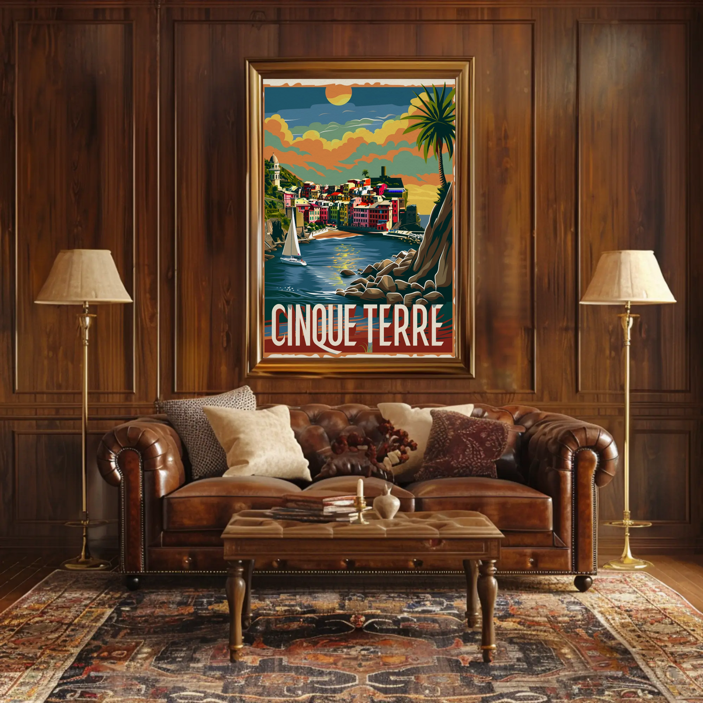 Cinque Terre Italy Sunset Seaside Travel Poster