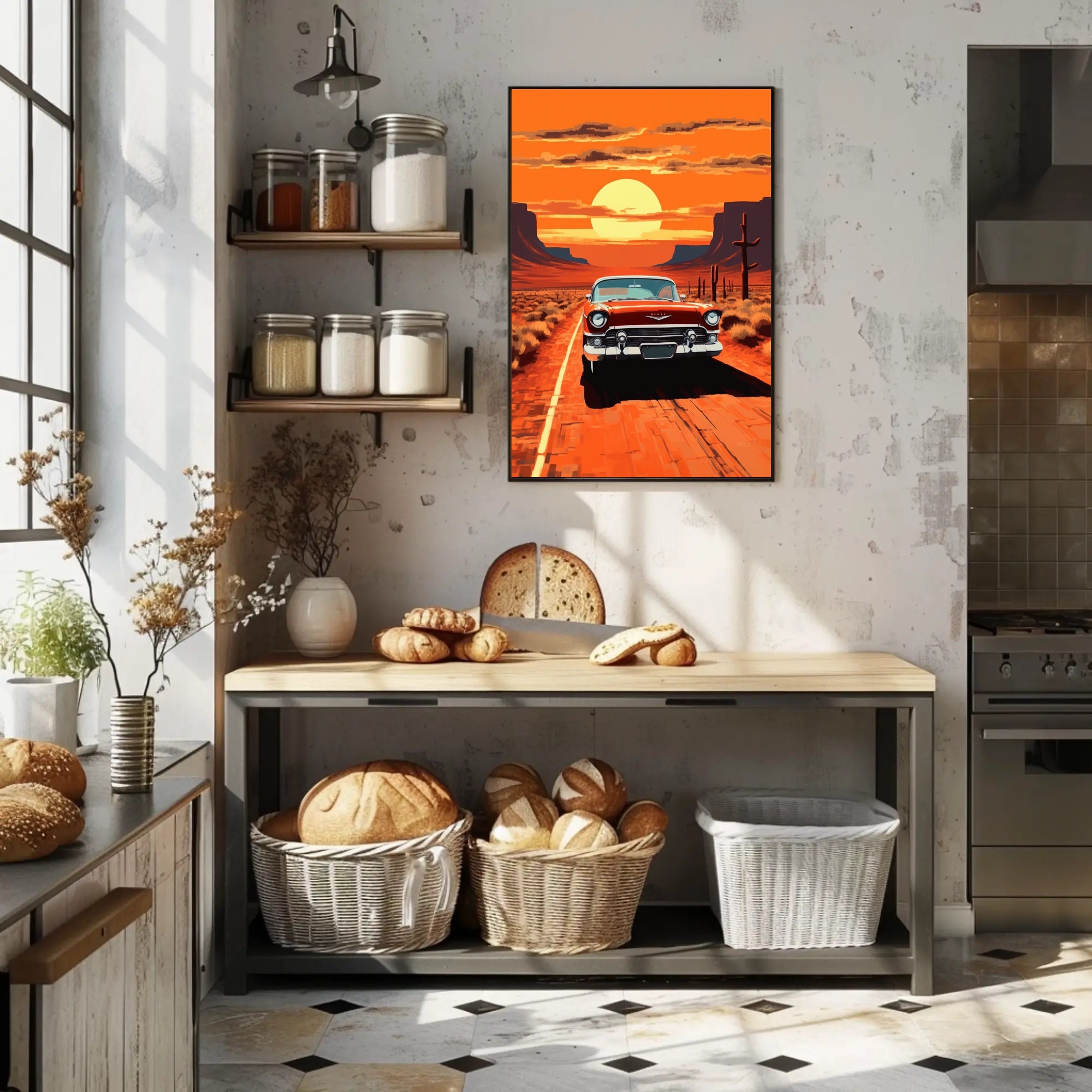 Vintage Road Trip at Sunset Poster