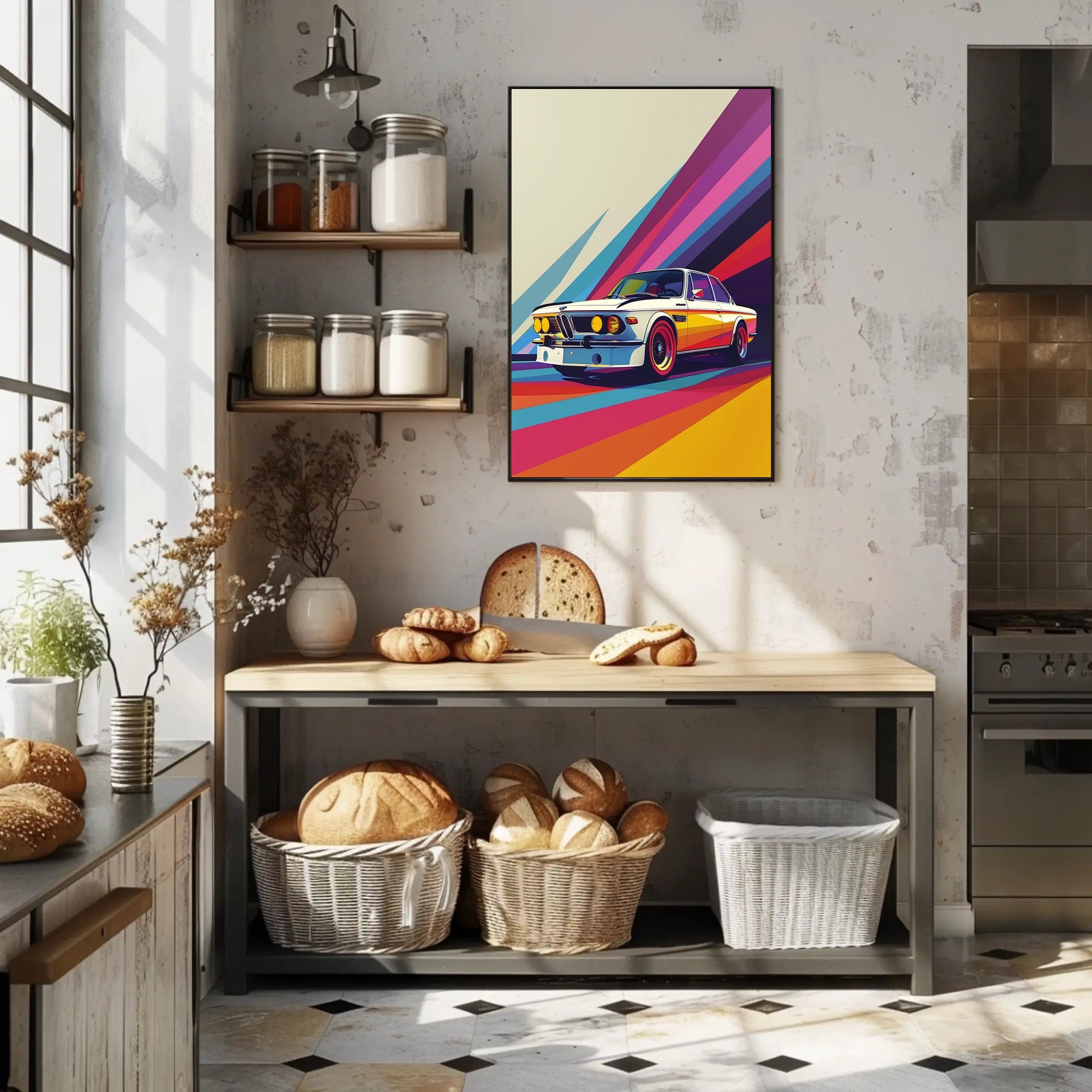 Vintage Racing Car in Dynamic Pop Art Poster PosterGoat