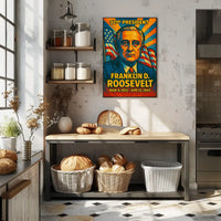 Franklin D. Roosevelt 32nd President of the United States Colorful Comic Book Style Poster