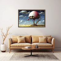 Surreal Desert House with Whimsical Balloons Artistic Poster
