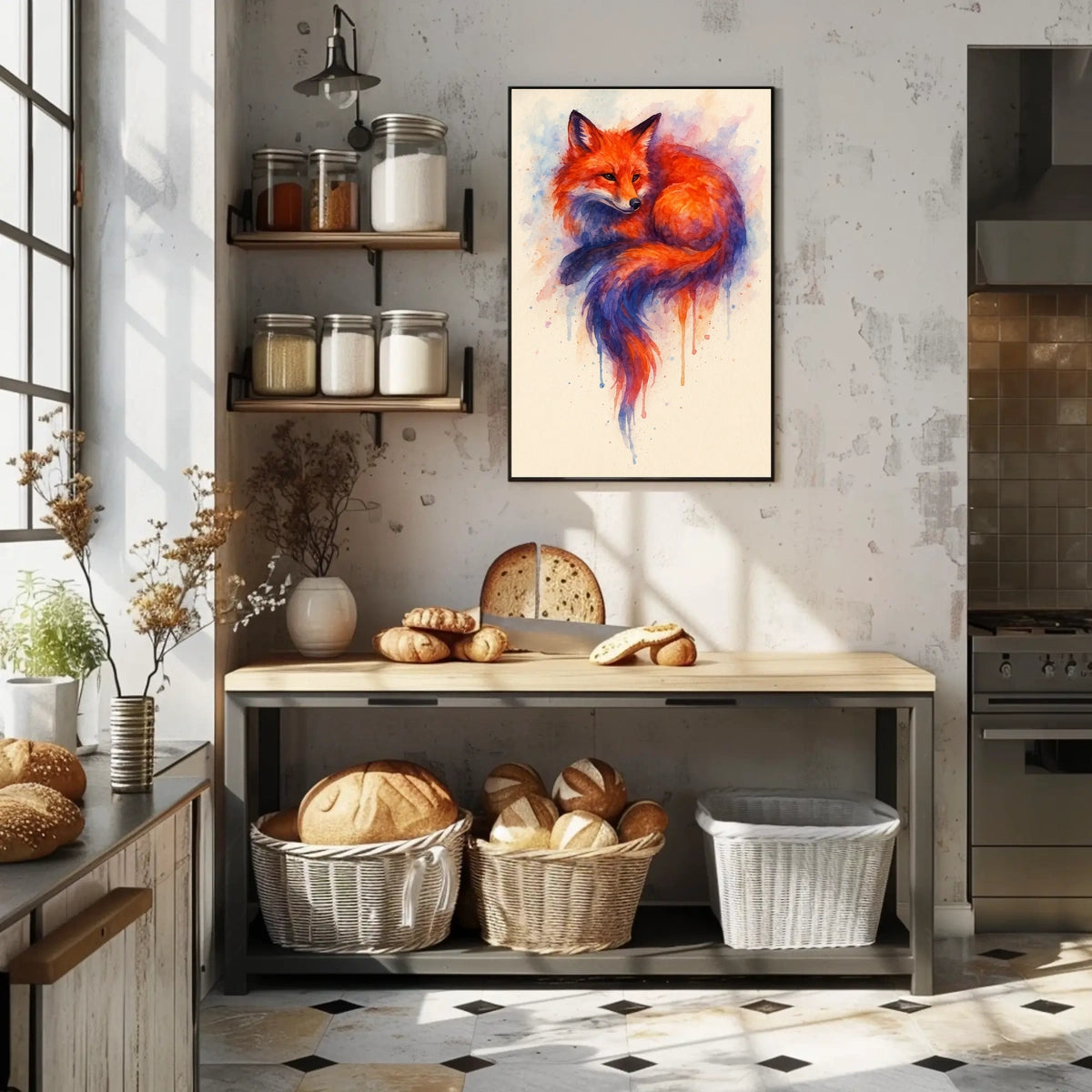 Vibrant Fox in Watercolor Poster