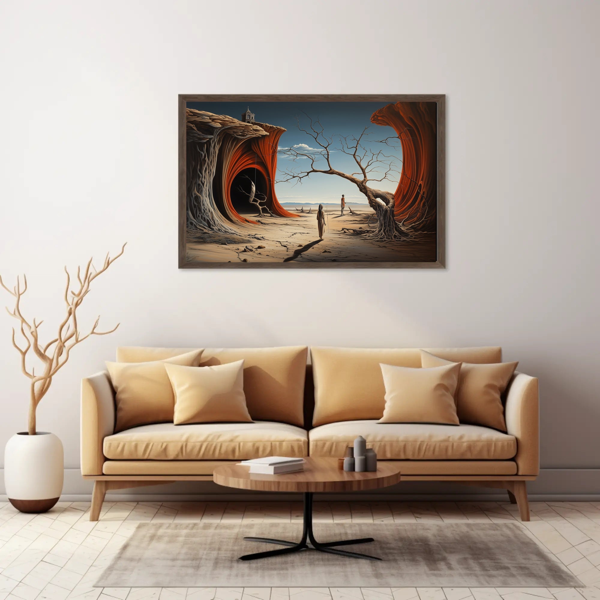 Surreal Journey in Barren Landscape Artistic Poster