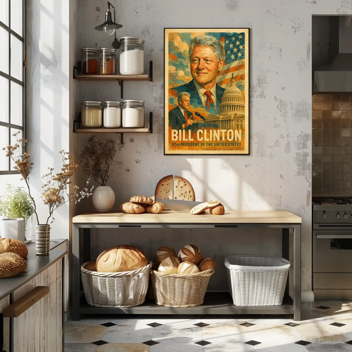 Bill Clinton 42nd President of the United States Layered Digital Collage Poster