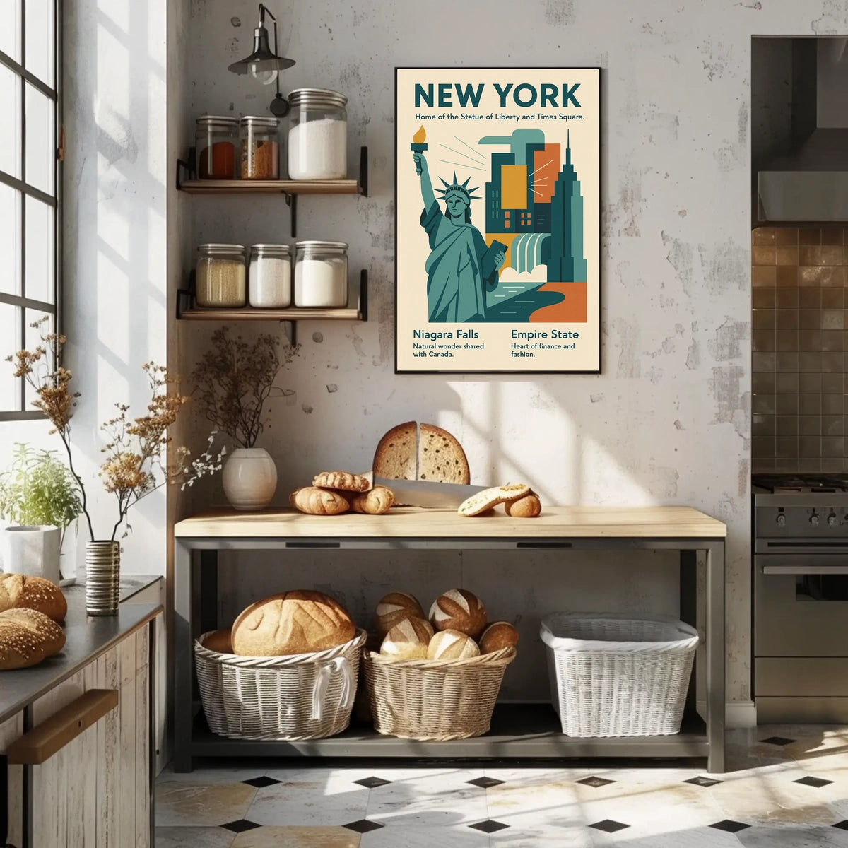 New York Icons Poster Modern Travel City Skyline Wall Art