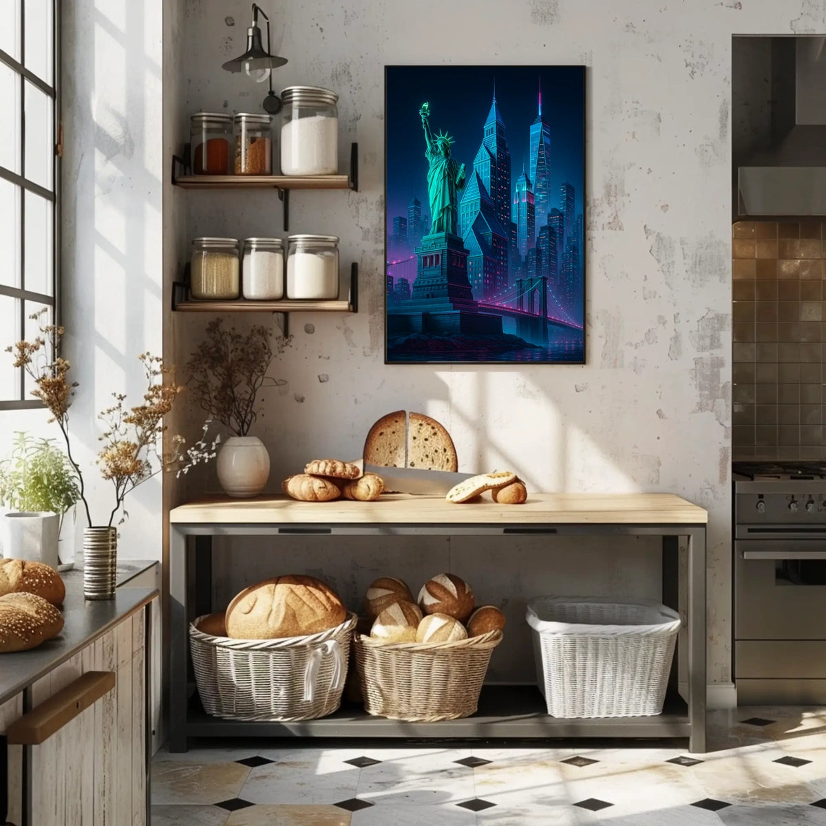 New York City Poster Modern Neon Urban Skyline Wall Art