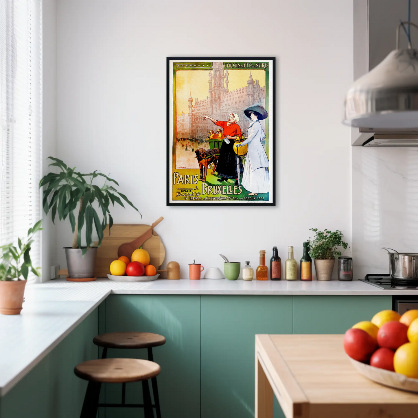 Paris to Bruxelles Vintage Travel Vintage Poster