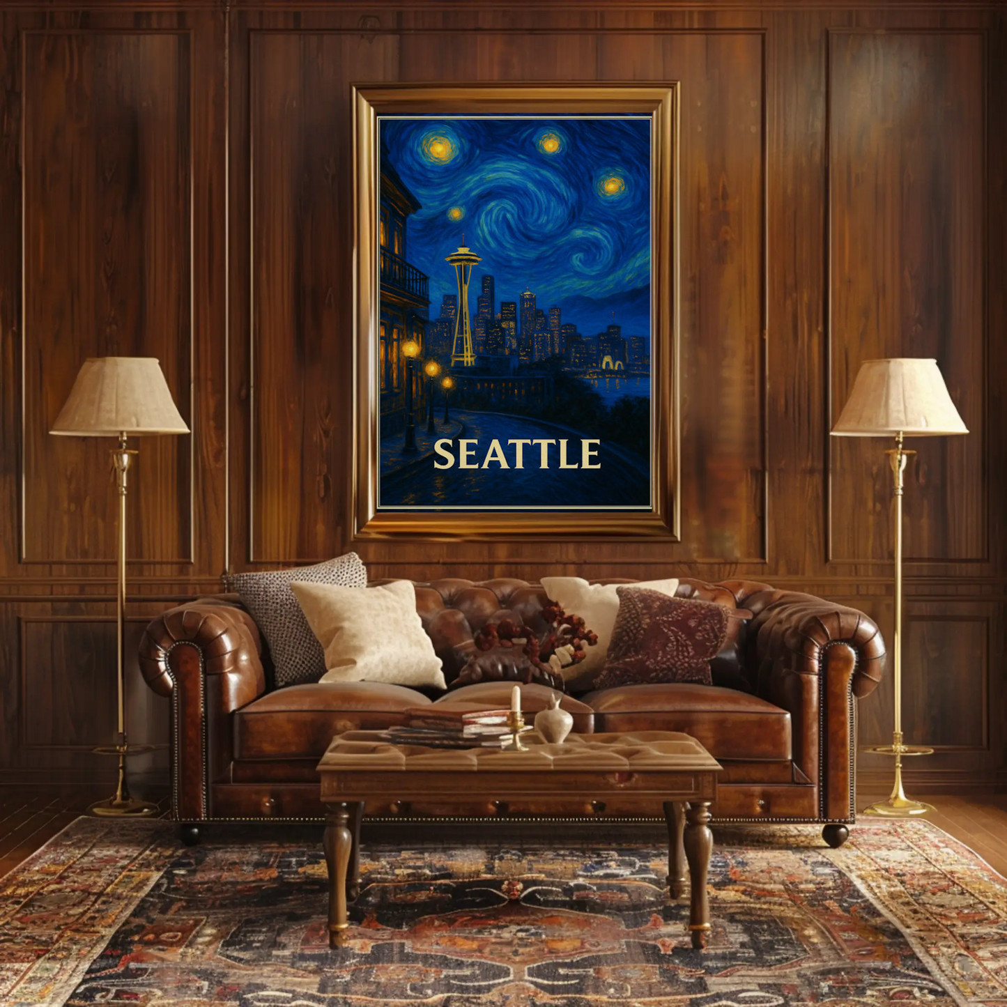 Seattle Space Needle Starry Night Skyline Glow Travel Poster
