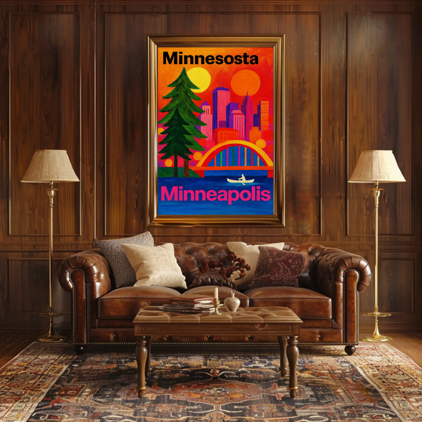 Minnesota North Woods Sunset Lake Canoe Travel Poster