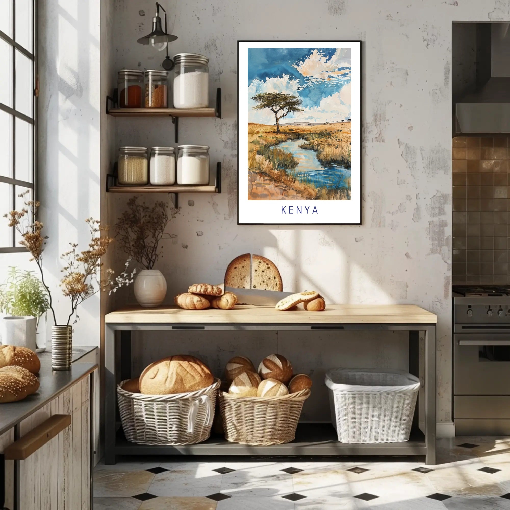 Kenya Savanna Watercolor Landscape Travel Poster PosterGoat