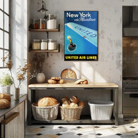 United Air Lines Travel New York Poster Vintage Wall Art